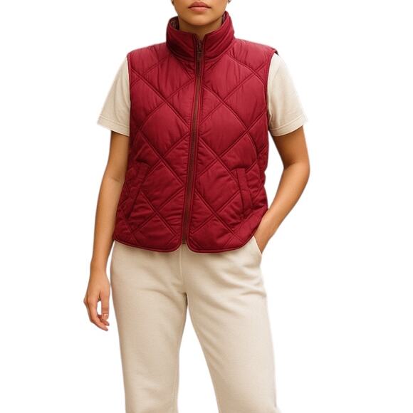 Eddie Bauer Goosedown Puffer Vest Full Zip Dark Pink Size M - Picture 2 of 8